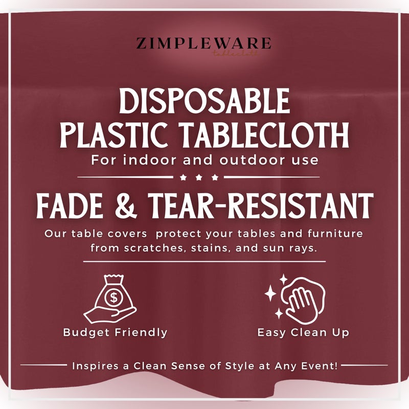 ZIMPLEWARE Premium Burgundy Plastic Table Cloth Disposable (6 Pack) Round Tablecloth (84in) Party Table Cloths Disposable, Perfect Table Cloth Round Cover for Any Table Up to 6 Feet - Image 2